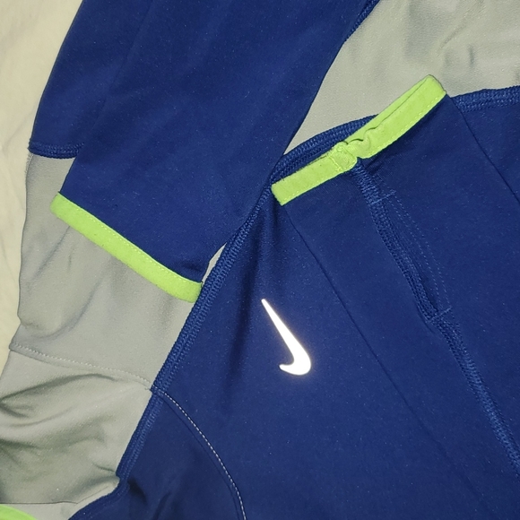 Nike Dri-Fit running pull over. Blue/Gray with neon green piping. - Picture 3 of 4